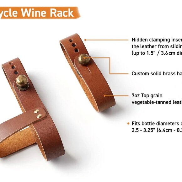 NEW OOPSMARK LEATHER BICYCLE WINE RACK TAN - Picture 5 of 6
